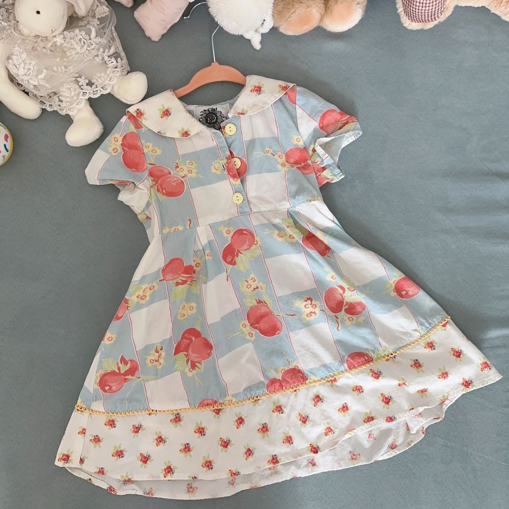 Vintage baby Lulu floral & apple print dress 2T